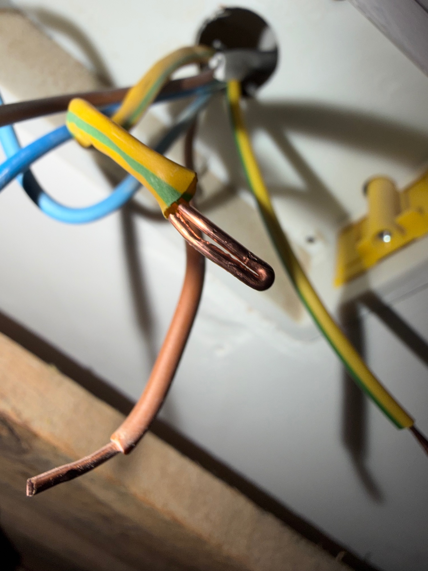 CPC (earth) properly sleeved with green/yellow before termination — as required by BS 7671