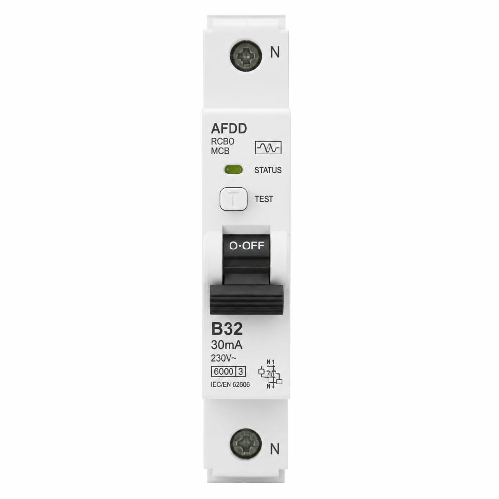 Modern arc fault detection device with LED indicator and test button